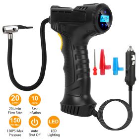 Portable Car Tire Inflator DC 12V Digital Car Air Compressor Electric Air Inflator With LED Light 150PSI (Color: Black)