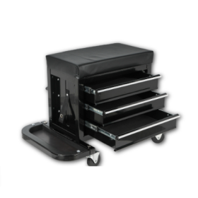 3-Drawer Tool Chest Rolling Mechanic Seat With Tool Trays,350lbs Max Weight Capacity,Black (Color: Black)