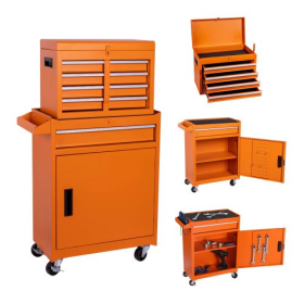 Tool Chest, 5-Drawer Rolling Tool Storage Cabinet With Detachable Top Tool Box, Liner, Universal Lockable Wheels, Adjustable Shelf, Locking Mecha (Color: Orange)
